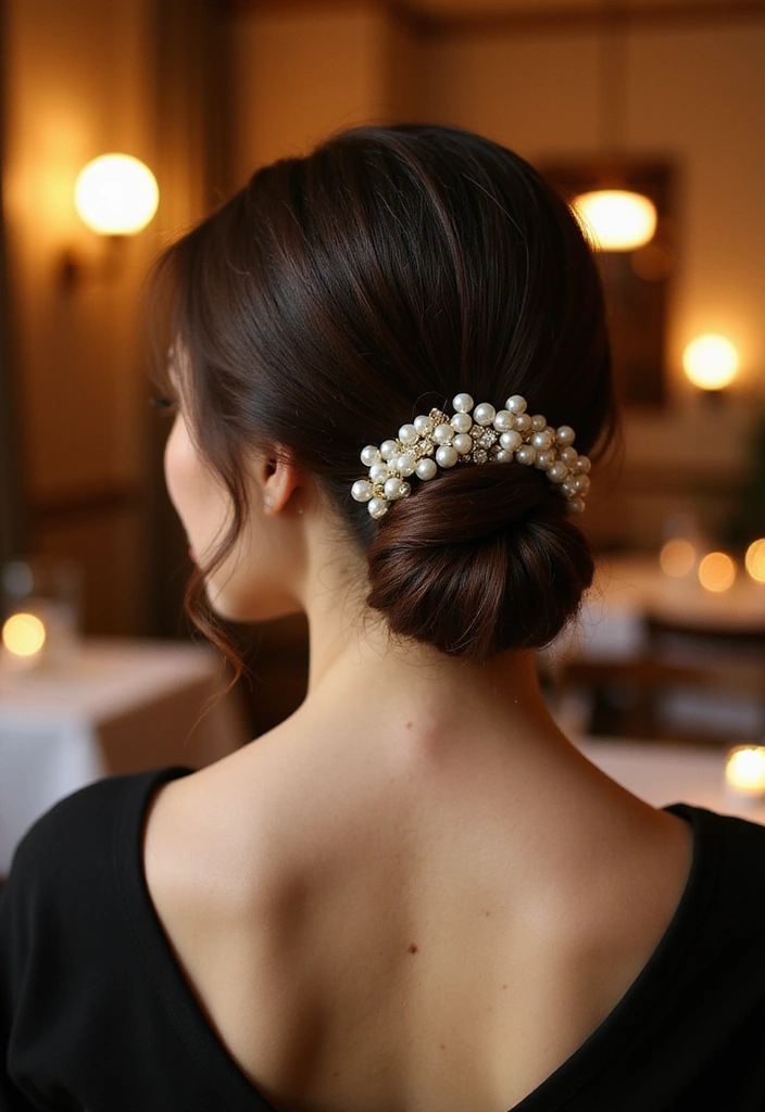 25 Hairstyles That Look Great with Hair Accessories - 2. Sleek Low Bun with Pearls