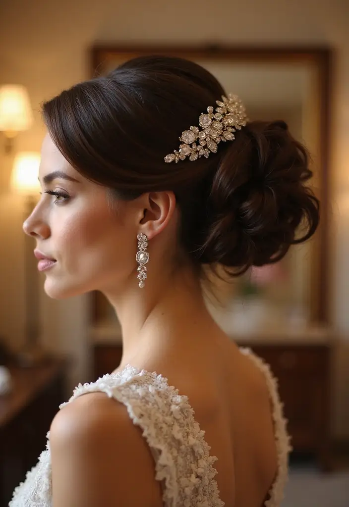 25 Hairstyles That Look Great with Hair Accessories - 21. Glamorous Updo with a Statement Hairpiece