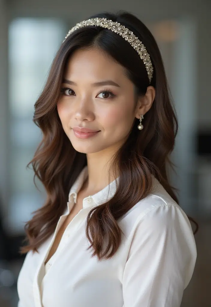 25 Hairstyles That Look Great with Hair Accessories - 22. Sleek Side Part with Decorative Hairband