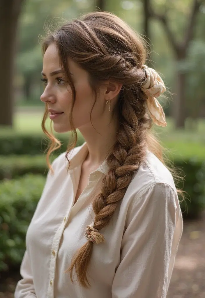 25 Hairstyles That Look Great with Hair Accessories - 23. Romantic Loose Braid with a Silk Scarf