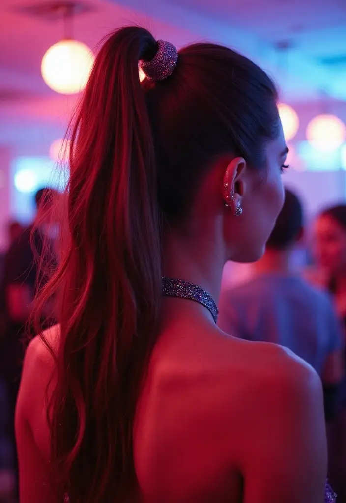 25 Hairstyles That Look Great with Hair Accessories - 4. Ponytail with Glittered Hair Ties