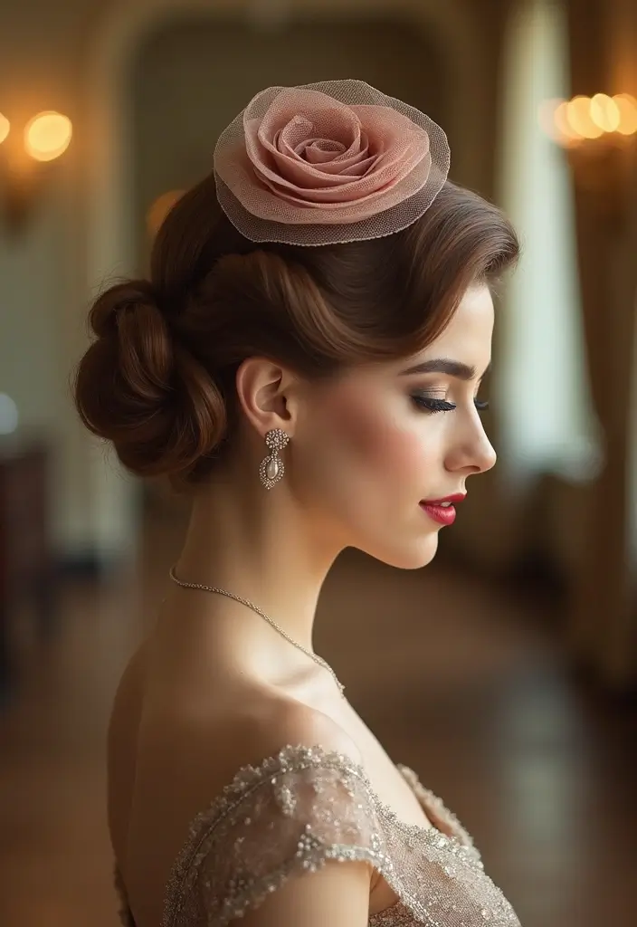 25 Hairstyles That Look Great with Hair Accessories - 9. Vintage Roll with Fascinator