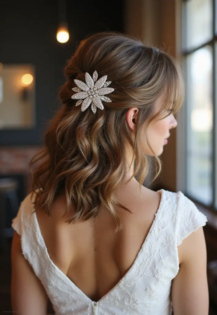 25 Wedding Hairstyle Ideas for Every Bride - 11. Textured Waves with Hair Clip