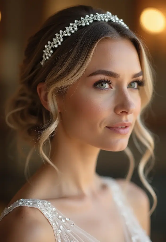 25 Wedding Hairstyle Ideas for Every Bride - 14. Sparkling Headband with Loose Hair