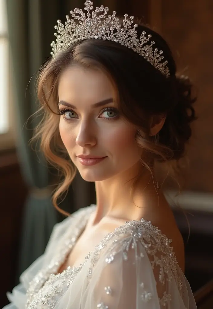 25 Wedding Hairstyle Ideas for Every Bride - 16. Vintage Down Do with Tiara