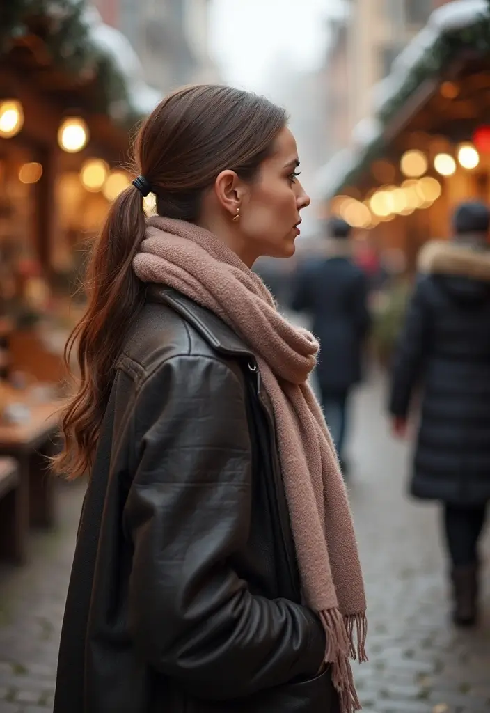 25 Winter Hairstyles That Protect Your Hair from Dryness - 17. Low Ponytail with a Scarf