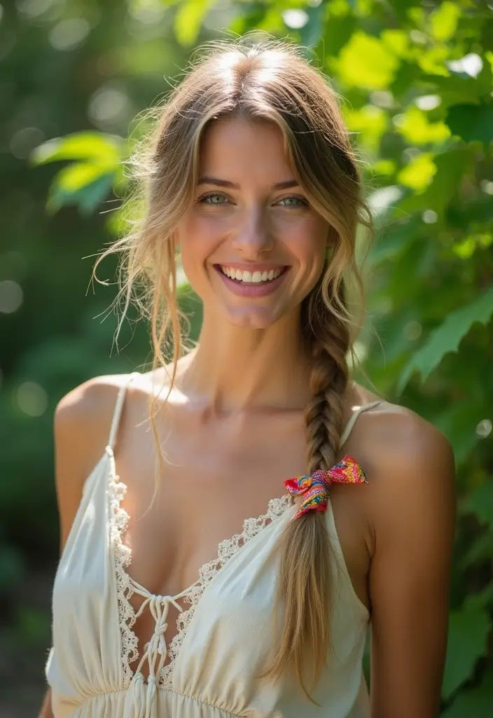 26 Boho Hairstyle Ideas for a Relaxed Vibe - 12. Loose Braid with Ribbon