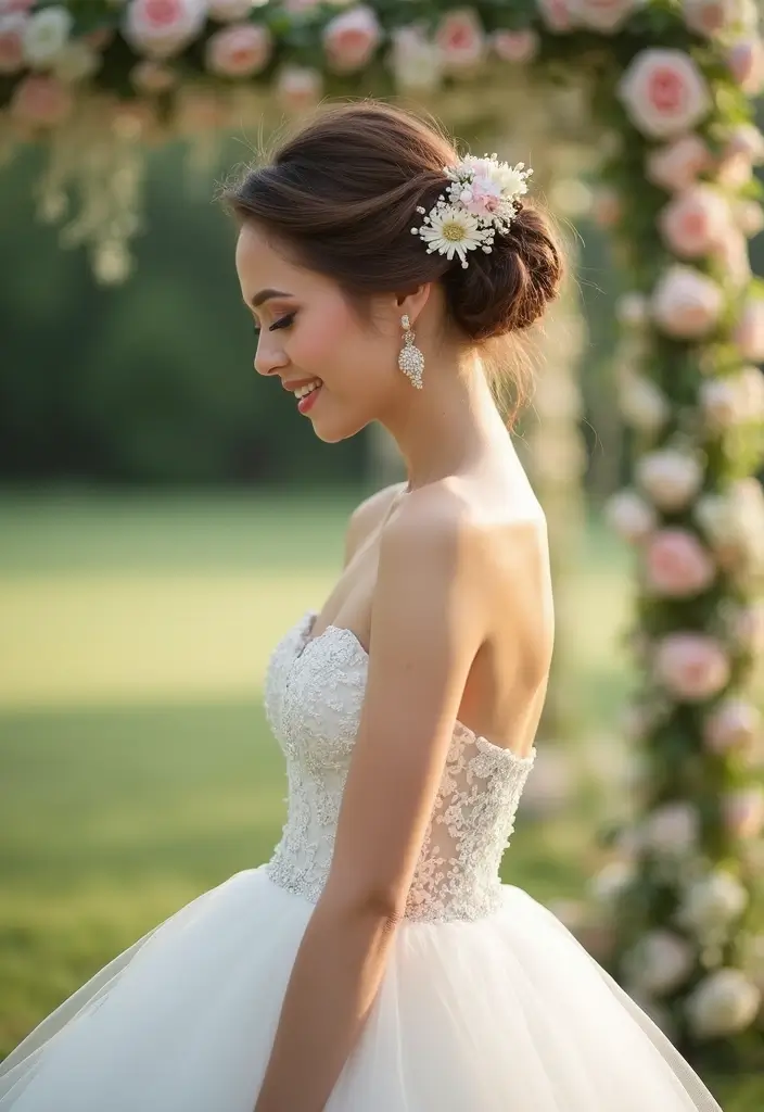 26 Boho Hairstyle Ideas for a Relaxed Vibe - 15. Romantic Updo with Flowers