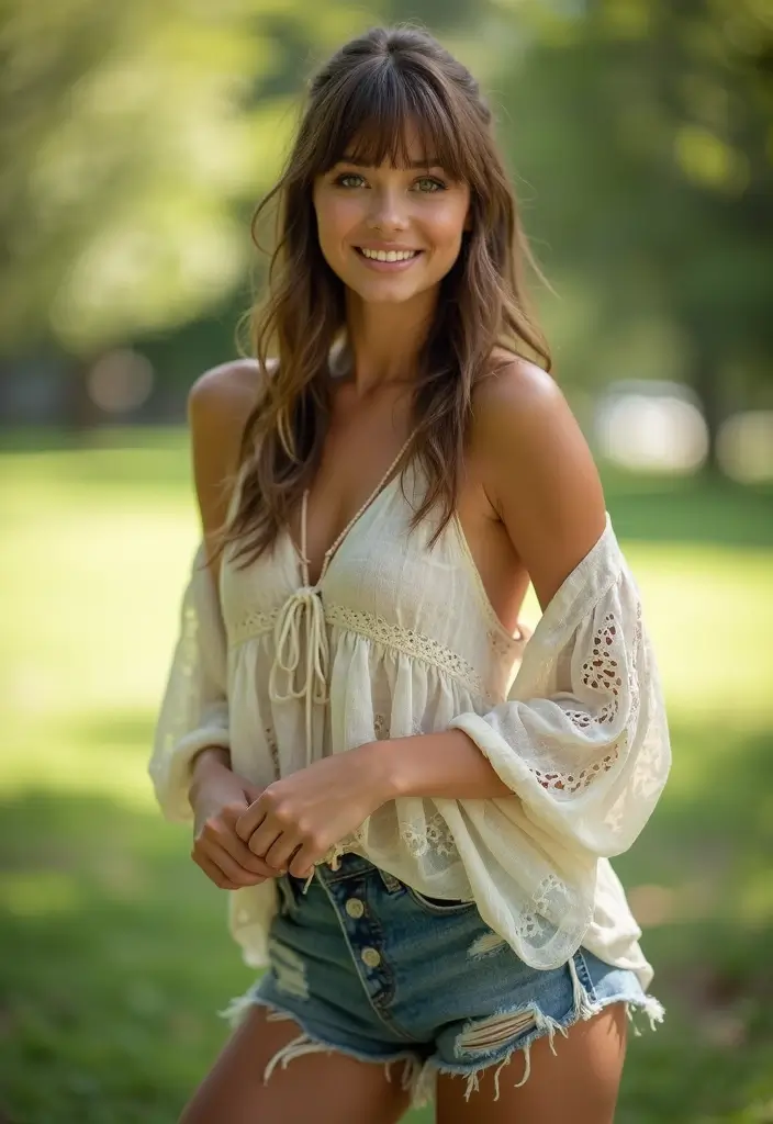 26 Boho Hairstyle Ideas for a Relaxed Vibe - 18. Soft Bangs with Loose Hair