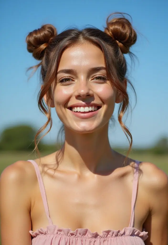 26 Hairstyles for Straight Hair That Stay All Day - 9. Space Buns