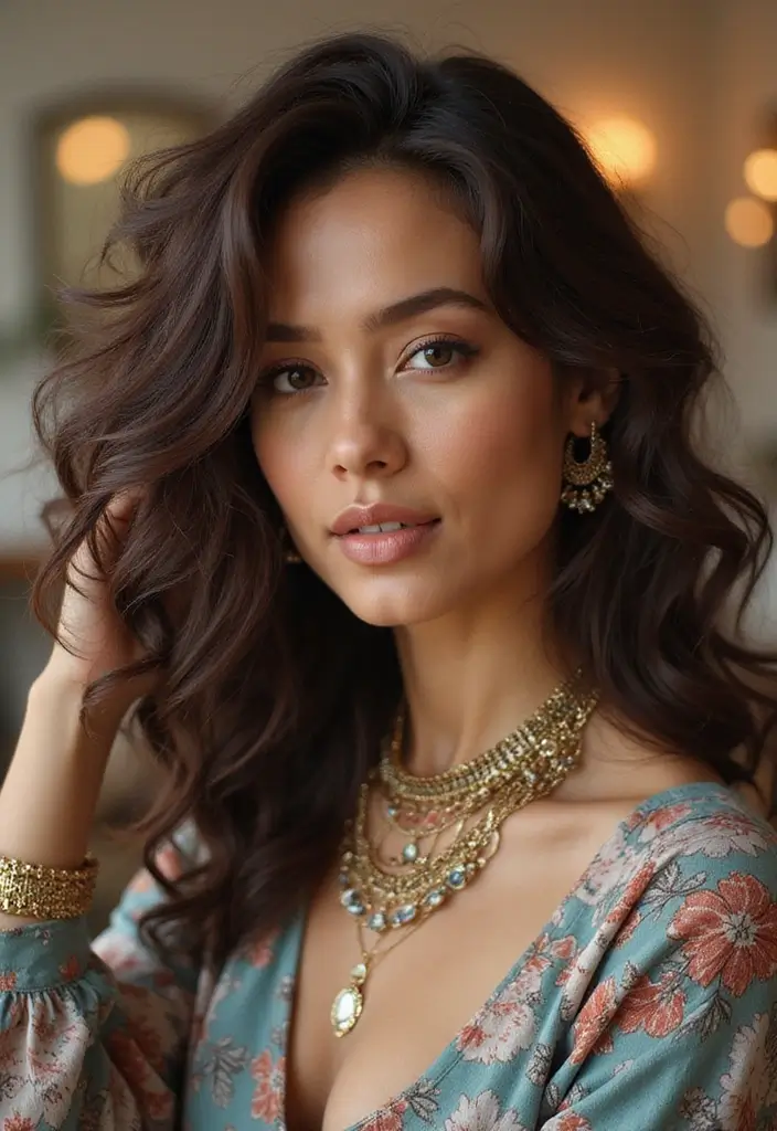 26 Layered Haircut Ideas for Volume and Movement - 24. Curly Layers with Accessories