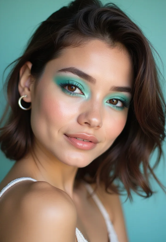 26 Smokey Eye Variations for Different Eye Colors - 12. Bright Mint Smokey Eye for Brown Eyes