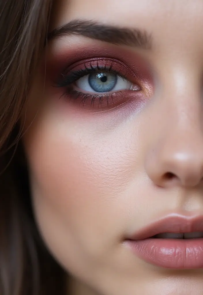 26 Smokey Eye Variations for Different Eye Colors - 15. Subtle Burgundy Smokey Eye for Blue Eyes