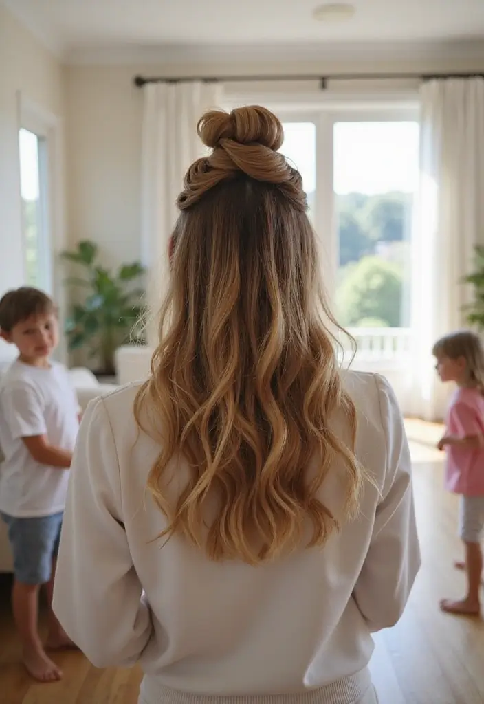 27 Easy Hairstyle Ideas for Busy Mornings - 4. Half-Up Top Knot