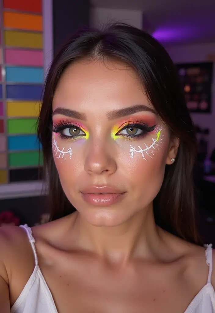 27 Glam Makeup Ideas for Parties and Photoshoots - 2. Electric Neon Eyes