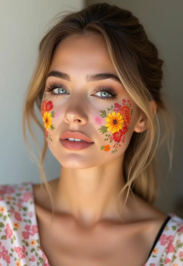 27 Glam Makeup Ideas for Parties and Photoshoots - 20. Floral Face Art