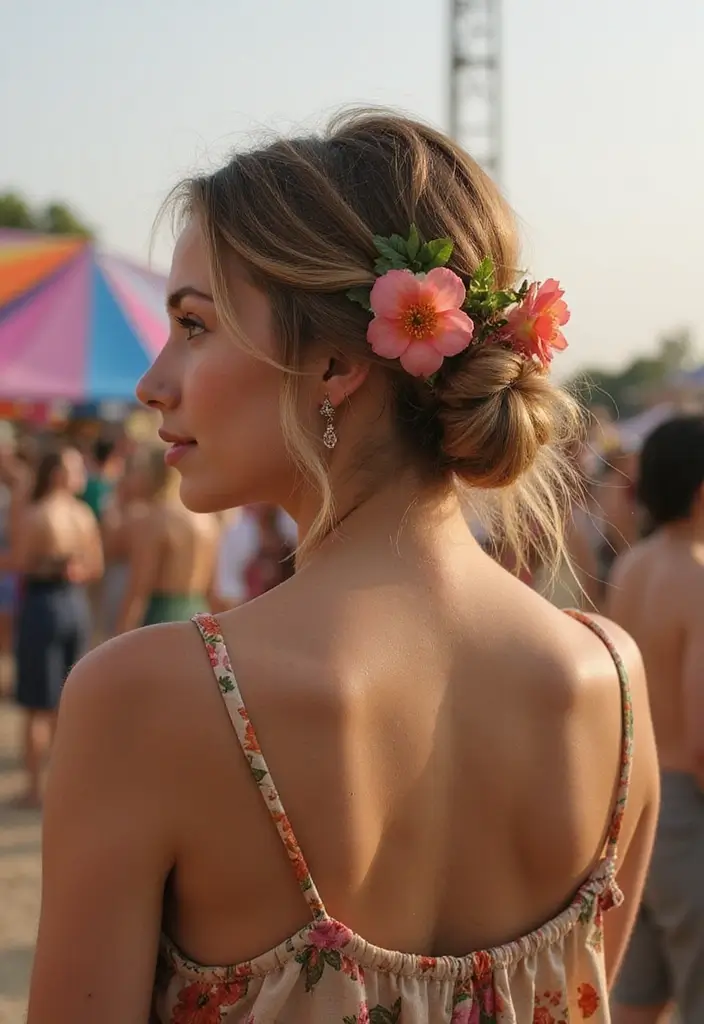 27 Hairstyles for Festivals That Steal the Spotlight - 19. Low Chignon with Flowers