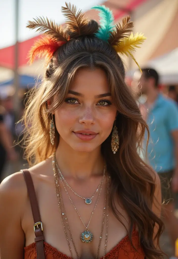 27 Hairstyles for Festivals That Steal the Spotlight - 25. Feathered Hair Accessories