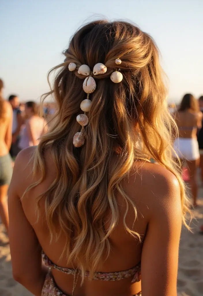 27 Hairstyles for Festivals That Steal the Spotlight - 26. Beachy Waves with Seashells