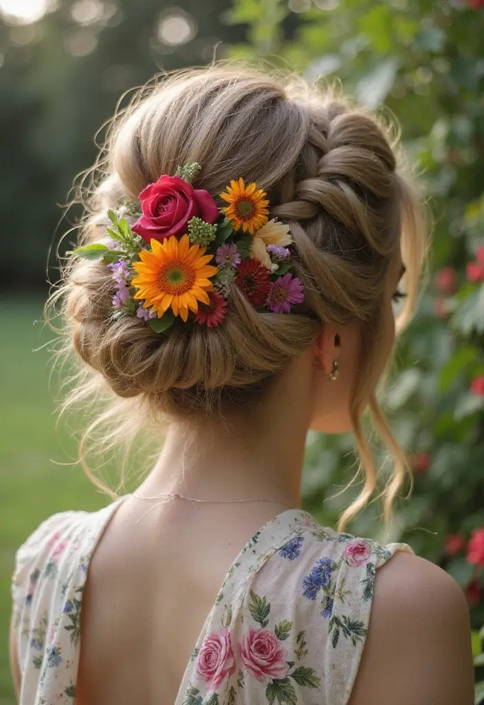 27 Party Hairstyle Ideas That Make You Stand Out - 14. Floral Updo with Braids