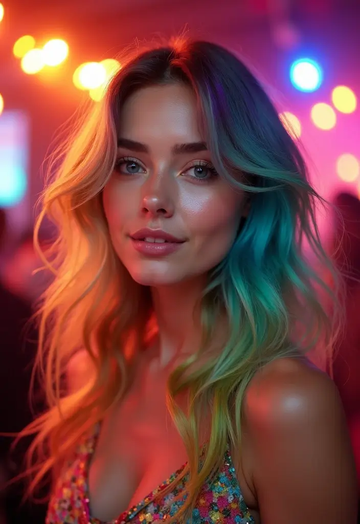 27 Party Hairstyle Ideas That Make You Stand Out - 22. Colorful Rainbow Hair