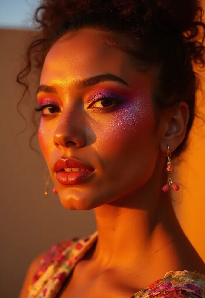 28 Festival Makeup Looks That Sparkle and Shine - 17. Shimmering Sunset