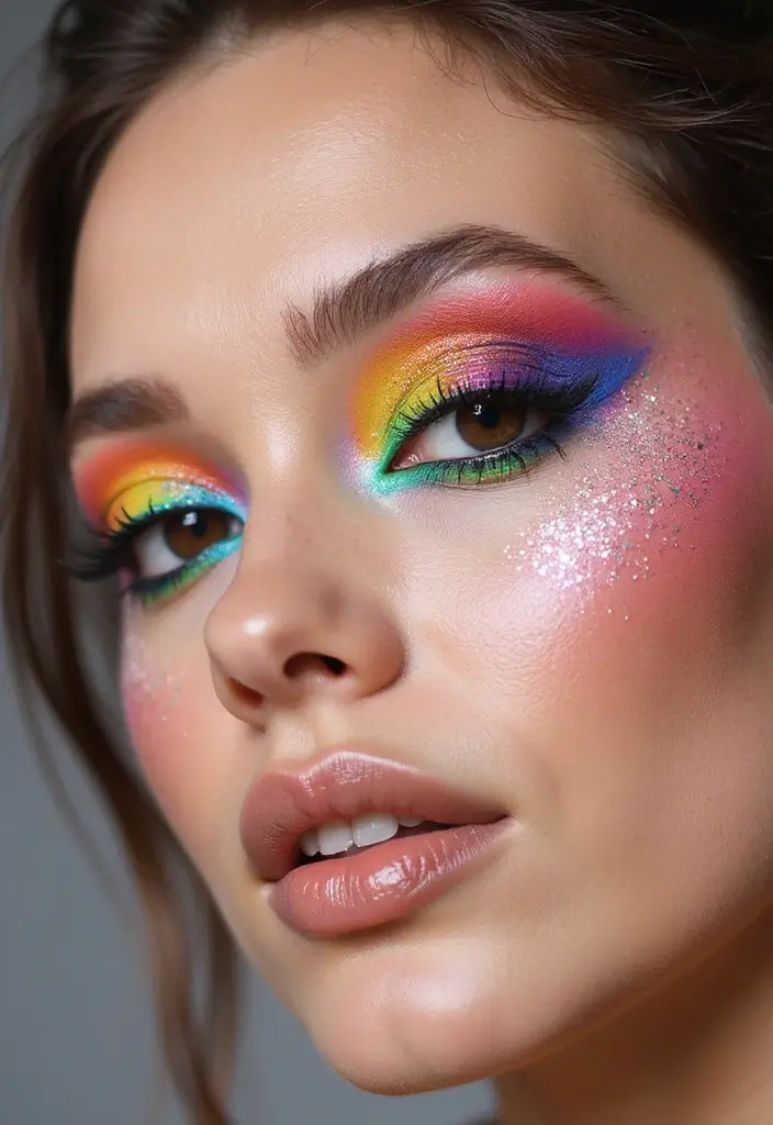 28 Festival Makeup Looks That Sparkle and Shine - 2. Bold Rainbow Eyes