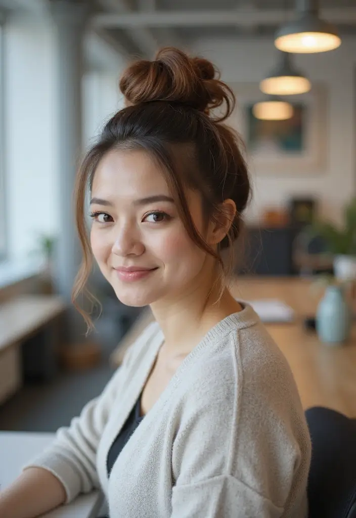 28 Hairstyles for Work That Look Effortlessly Professional - 28. Messy Bun