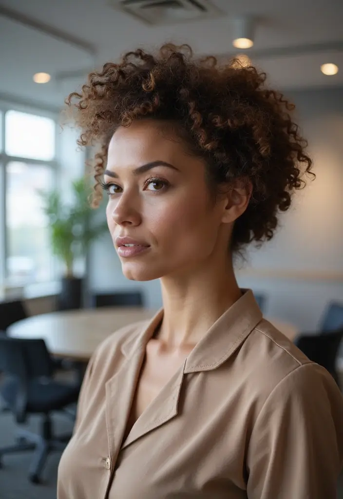 28 Hairstyles for Work That Look Effortlessly Professional - 7. Curly Updo