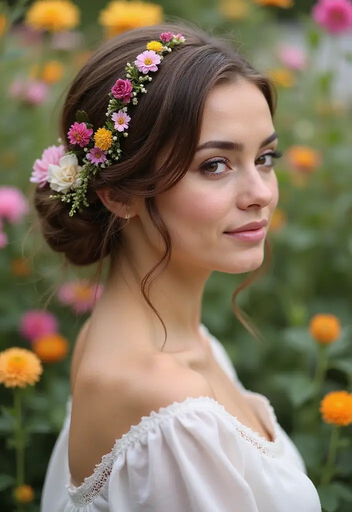 28 Long Hair Styling Ideas That Turn Heads - 7. Flower Bun