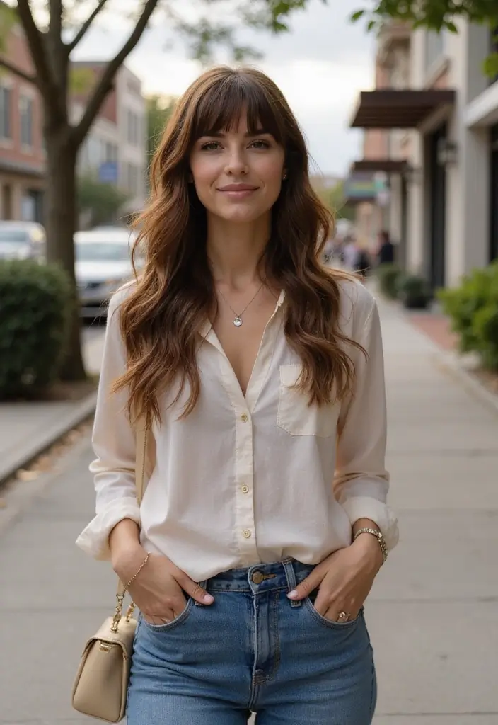 28 Low Maintenance Haircuts You’ll Love Waking Up To - 15. Long Shag with Bangs