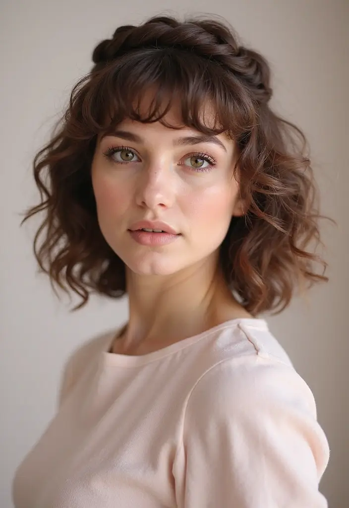 27 Bob Haircut Ideas That Flatter Every Face Shape - 20. Curly Bob with a Crown Braid